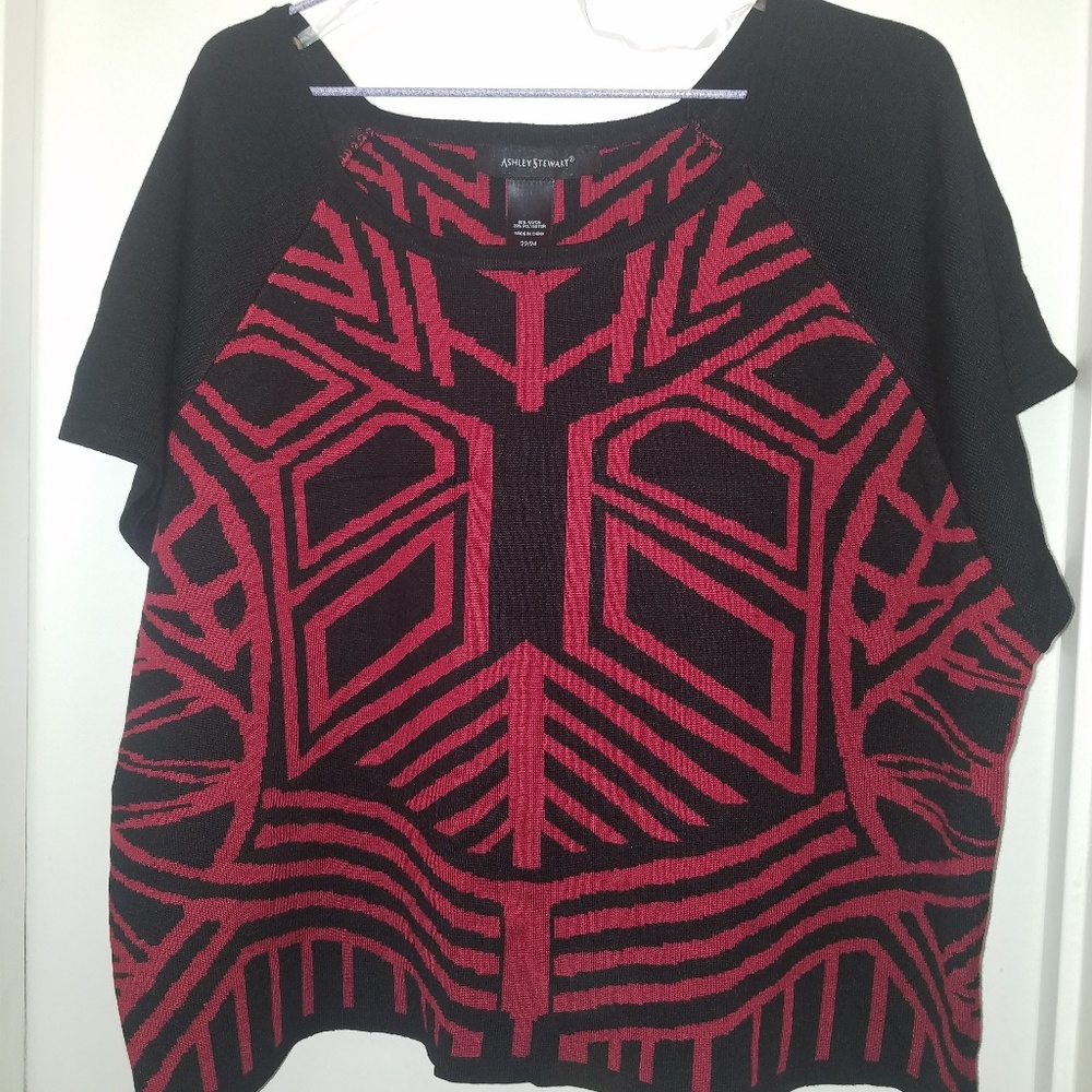 Red and Black Geometric sweater crop top
